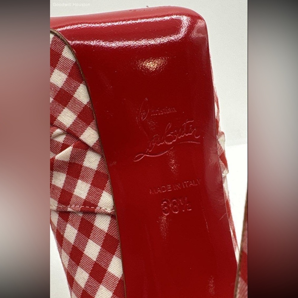 Christian Louboutin Red Checkered High Heel Pumps size 38.5 - US 8 1/2! Worn 1 X - Picture 6 of 8